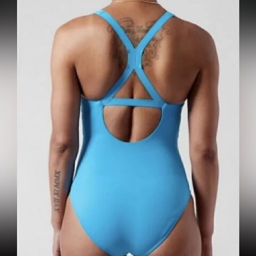 Athleta Malibu One Piece Swimsuit Racerback Santorini Blue